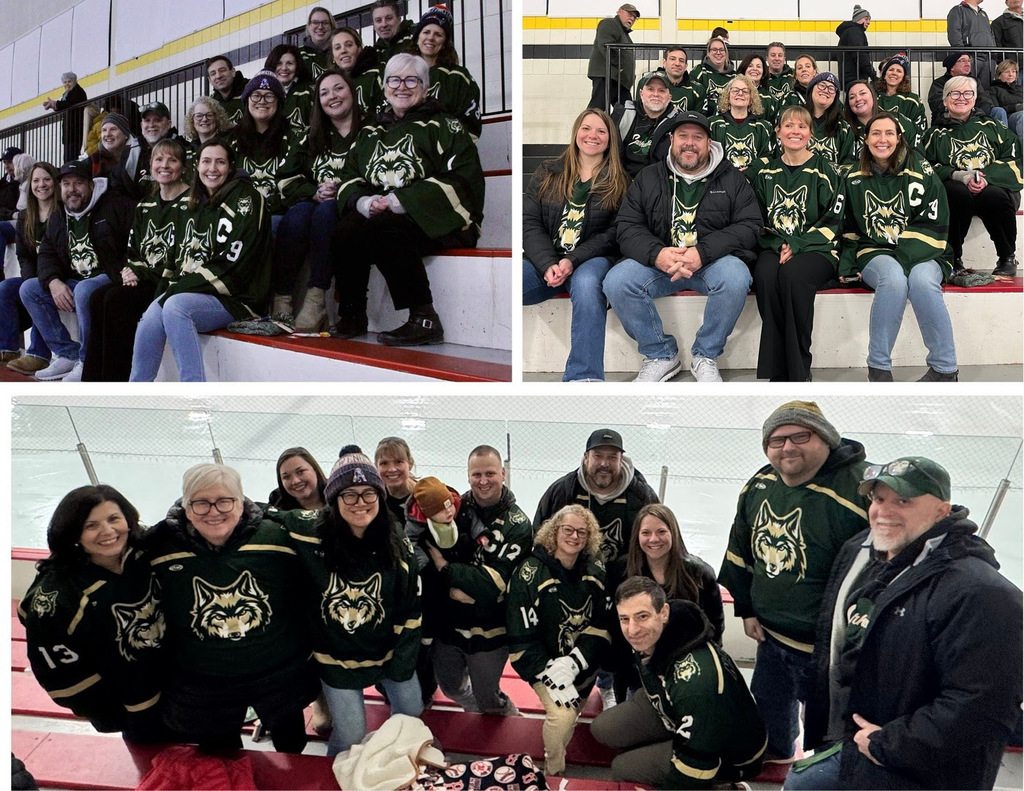 NRSD staff members pose together at the Staff Appreciation hockey game.
