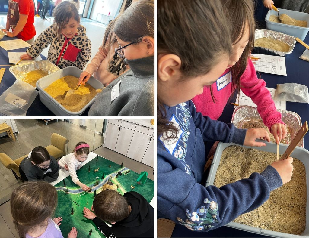 MRE students dig through sand as part of an archaeological simulation.