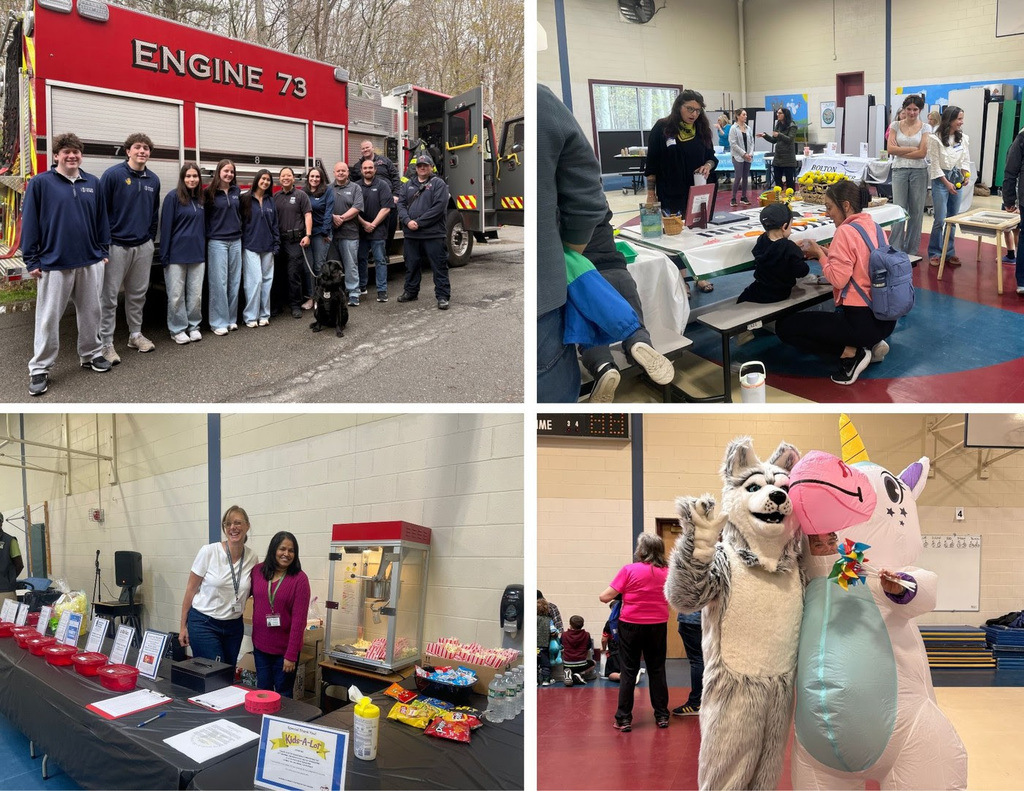 Student volunteers, NRSD staff, and community members attend the childrens fair with mascots, crafts, a fire truck and popcorn machine.