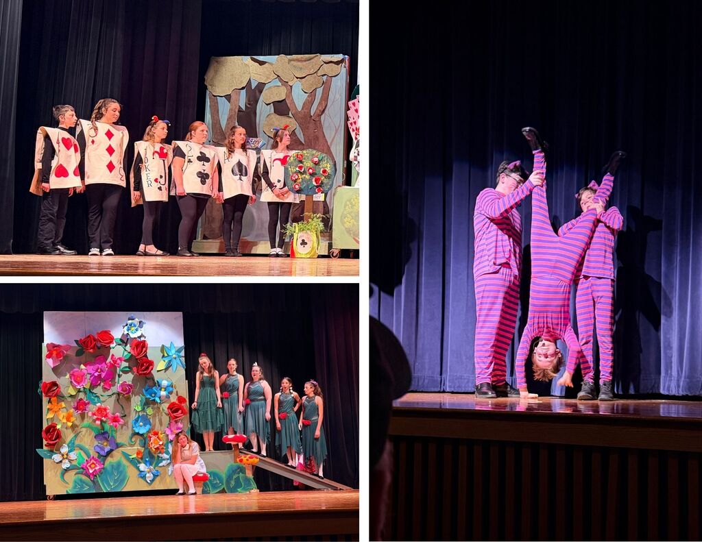 LBMS students perform Alice in Wonderland Jr. on the LBMS auditorium stage.