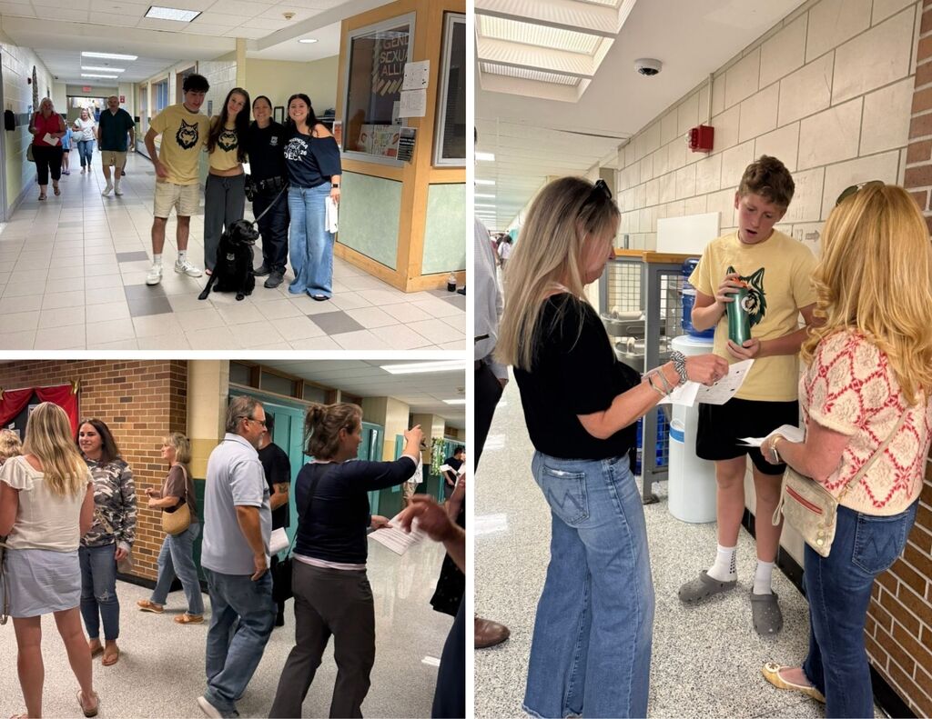 Parents/caregivers walk through the halls of NRHS with help from NRHS student ambassadors during the Back to School Night.