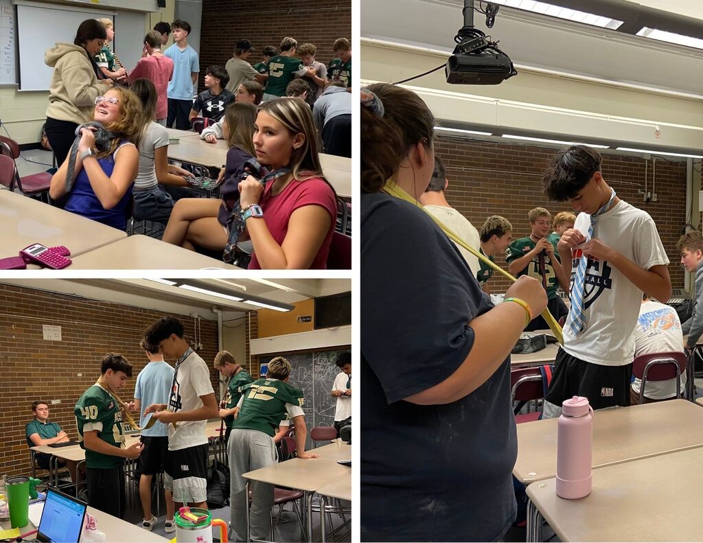 NRHS students learn to tie a business tie.