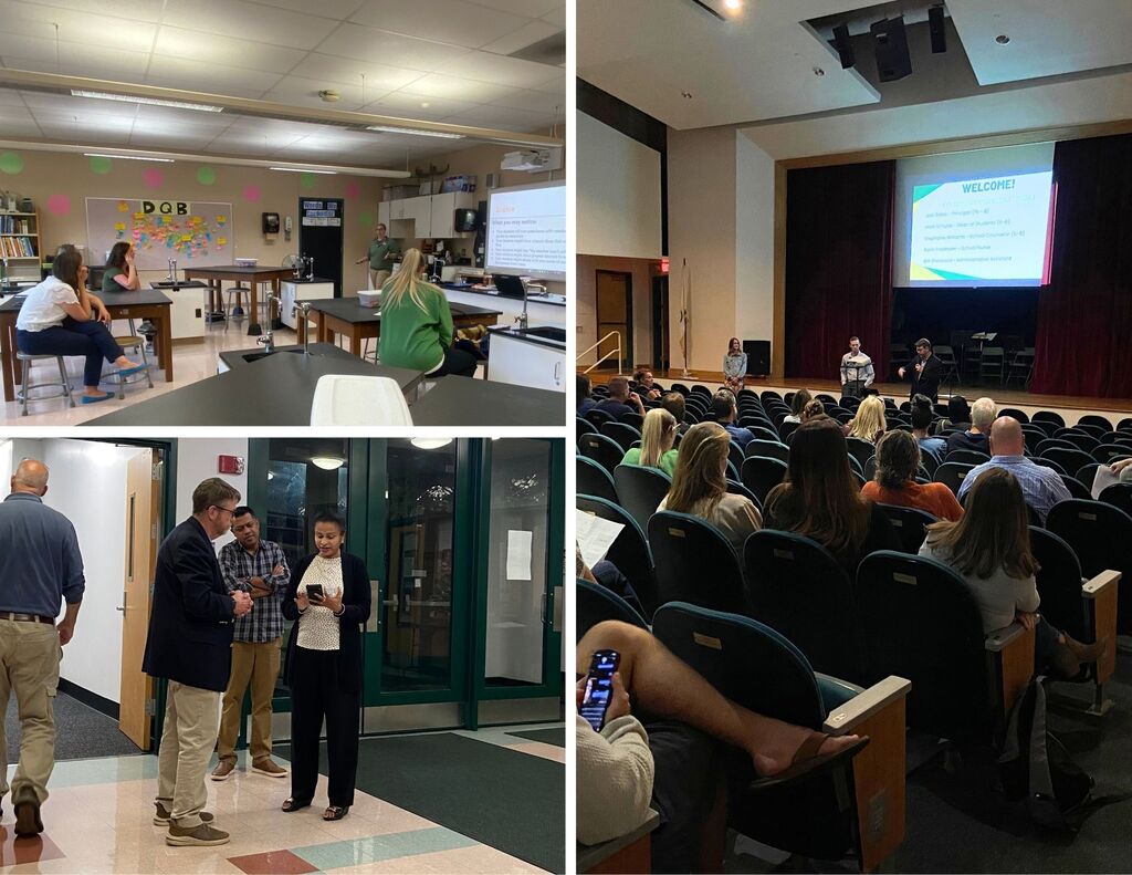 FSS parents/caregivers explore classrooms and sit in the auditorium at FSS.
