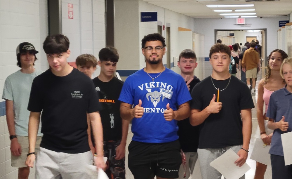 Christian Montalvo, a Viking Mentor from Ayer, guides a group of ninth-graders on a tour of Nashoba Tech during Freshman Orientation. (COURTESY NASHOBA TECH)