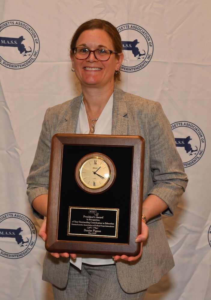 Dr. Denise Pigeon, superintendent of the Nashoba Valley Technical High School District, receives the President’s Award during a recent meeting of the Massachusetts Association of School Superintendents. (COURTESY MASSACHUSETTS ASSOCIATION OF SCHOOL SUPERINTENDENTS) - 1