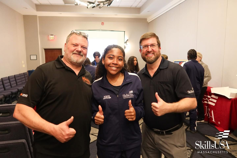 Mariyana Lords of Westford with SkillsUSA Advisors Scott Keeler and Eric Stevenson at the recent State Officer Installation ceremony.