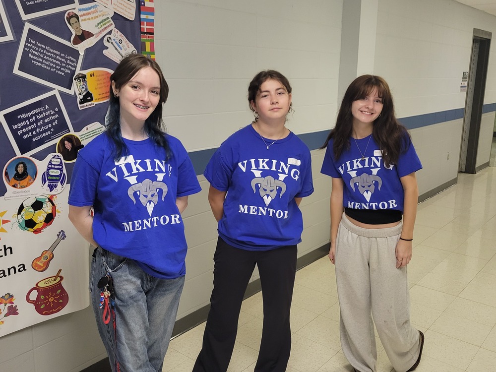 From left, Chase Mallon of Westford, Charlotte Kimball of Townsend and Kaitlyn Carey-Davies of Pepperell are among the freshman mentors who welcomed incoming ninth-graders during a day of orientation September 1 at Nashoba Valley Technical High School.