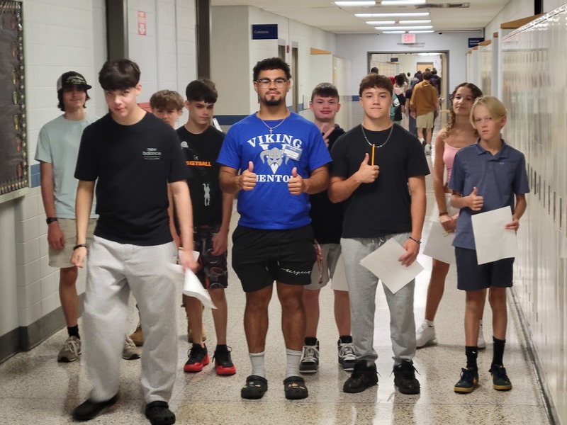 Christian Montalvo, a Viking Mentor from Ayer, guides a group of ninth-graders on a tour of Nashoba Tech during Freshman Orientation. (COURTESY NASHOBA TECH)