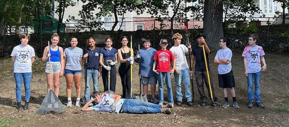 Nashoba Tech freshmen participate in a Day of Service. In front is Riley Monahan (Westford). Back, from left, Emilee Rudner (Groton), Brooklynn Pilotte (Westford), Elayna Moreno (Pepperell), Elaine Mwangi (Pepperell), Amanda Morera-Ortiz (Chelmsford), Riley Moreno (Pepperell), Ryan Moraites (Chelmsford), Luke Hayes (Westford), William Nickerson (Pepperell), Keziah Non (Westford), Christopher Sanderson-Quigley (Chelmsford) and Avery Poulin (Pepperell).