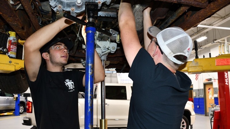 Sophomores Aiden McKeon and Rob MacMillan, both from Westford, are ready to take a look at your car and make any repairs needed. Call Nashoba Tech’s Automotive Technology program at 978-692-4711, ext. 13111 or 13112. (COURTESY NASHOBA TECH)