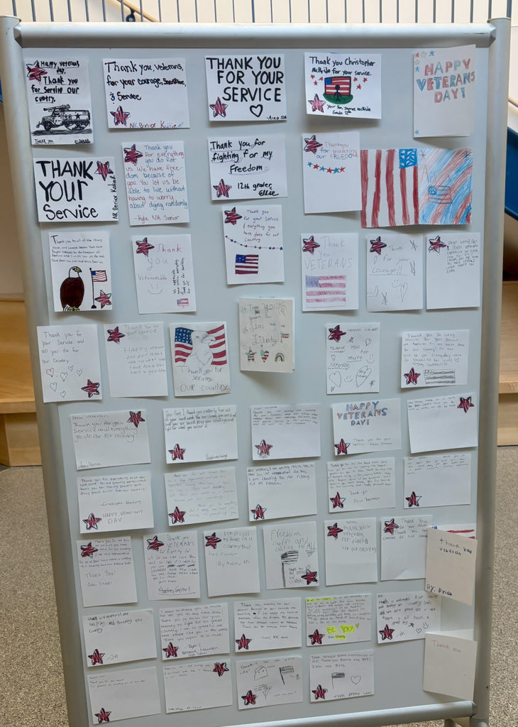 Today, our K–12 NK students proudly celebrated Veterans Day alongside the incredible veterans from our community. Students created heartfelt thank-you cards and drawings to display during our program, while the band filled the room with patriotic songs. 🎶  Many students were eager to step up to the microphone to personally thank our veterans for their service and sacrifice. It was a touching reminder of the importance of gratitude, community, and honoring those who have served. ❤️💙