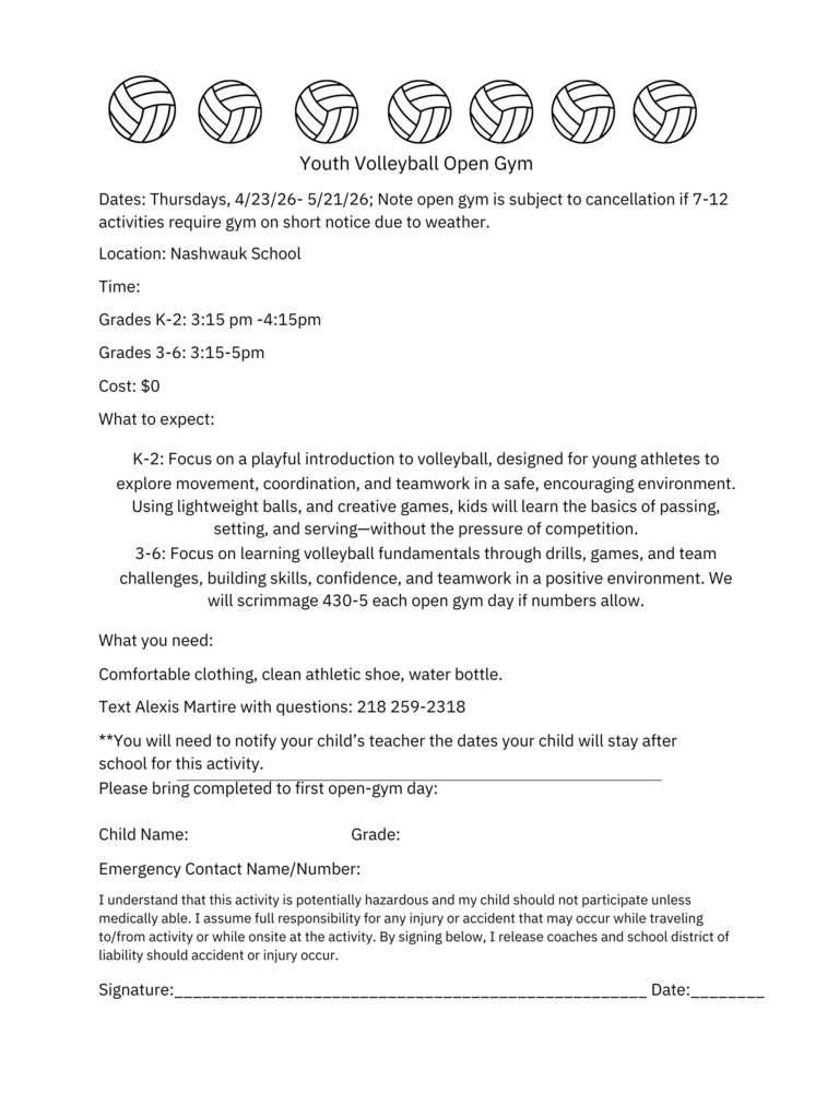 K-6th Grade Volleyball Open Gym Opportunity!