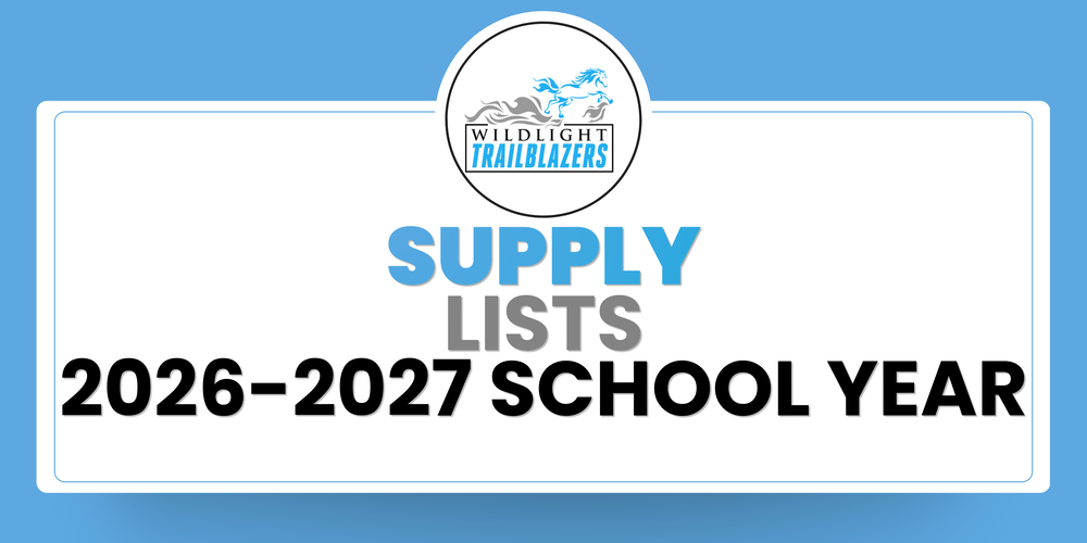 wildlight elementary logo with text about supply lists for 2026-2027 school year