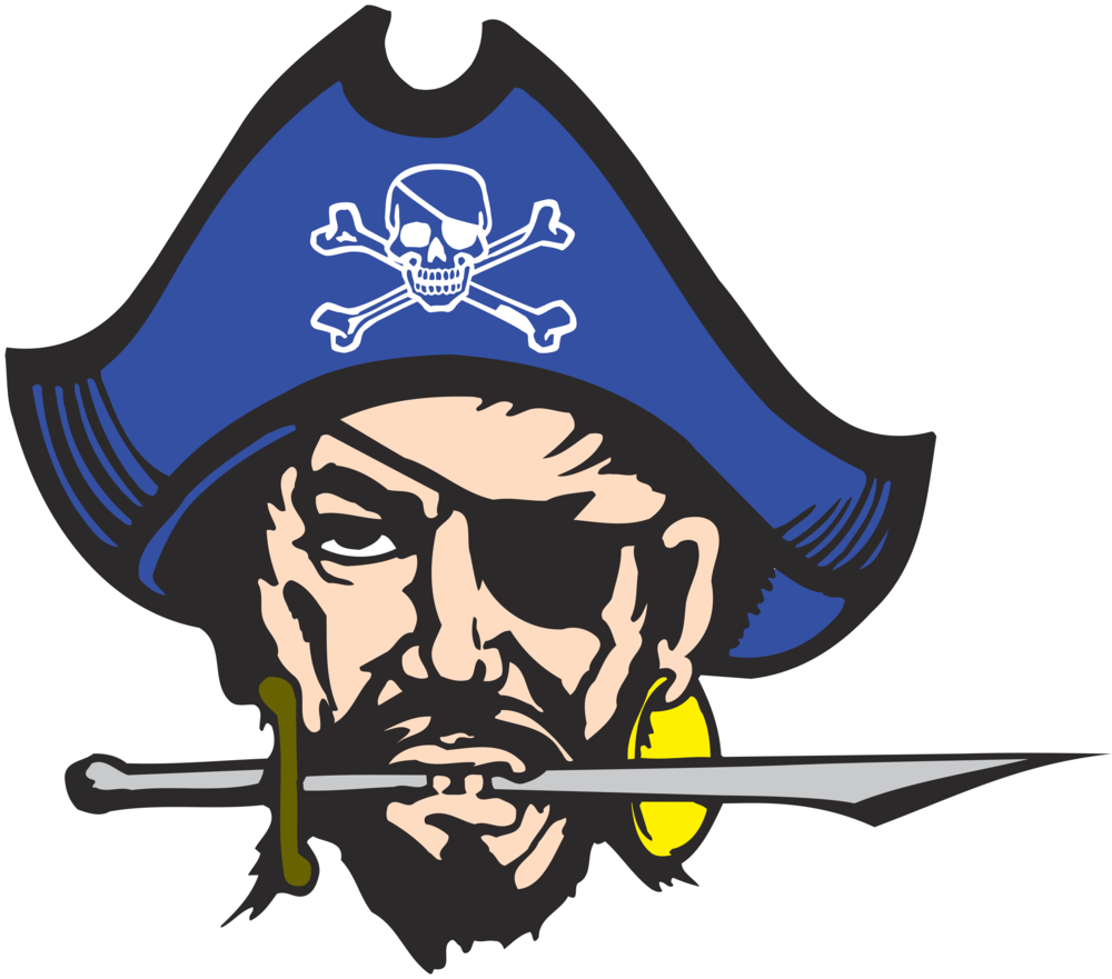 Pirate Head image with a sword in the pirate's mouth.