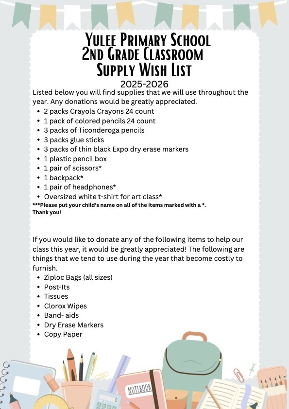 25-26 Classroom Supply Lists