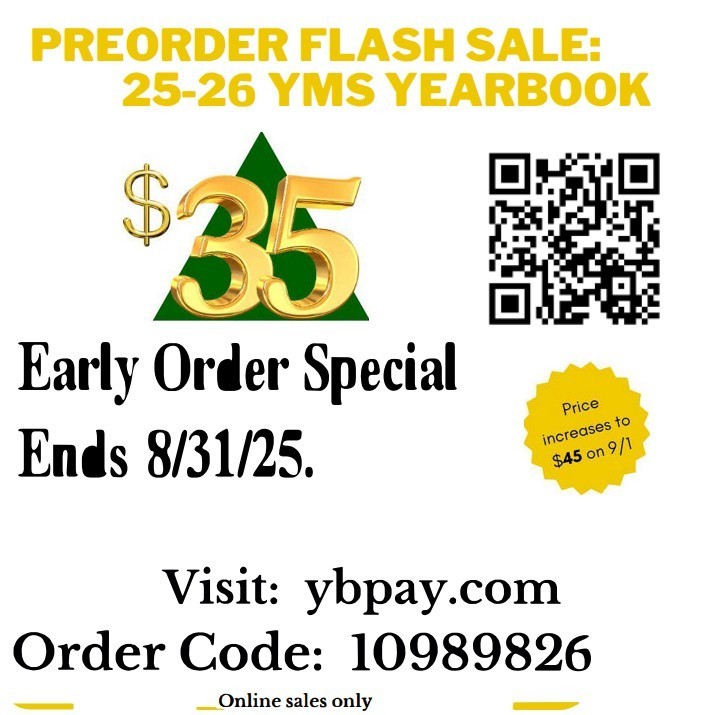 Poster Informing parents of how to pre-order yearbooks for YMS