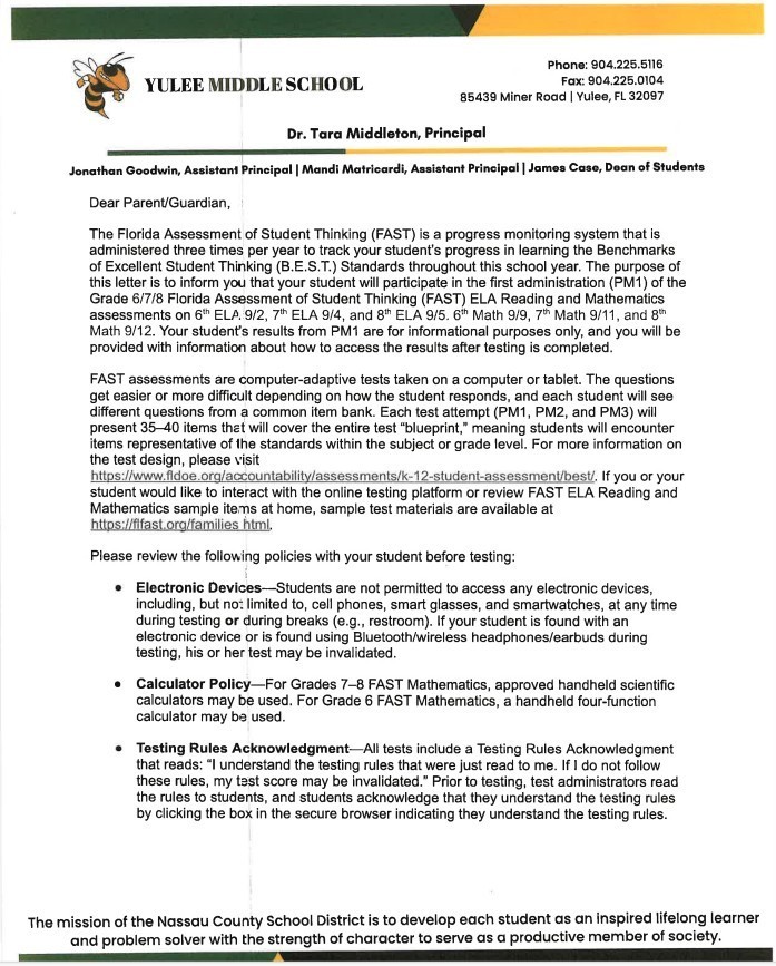 Flyer regarding testing next week