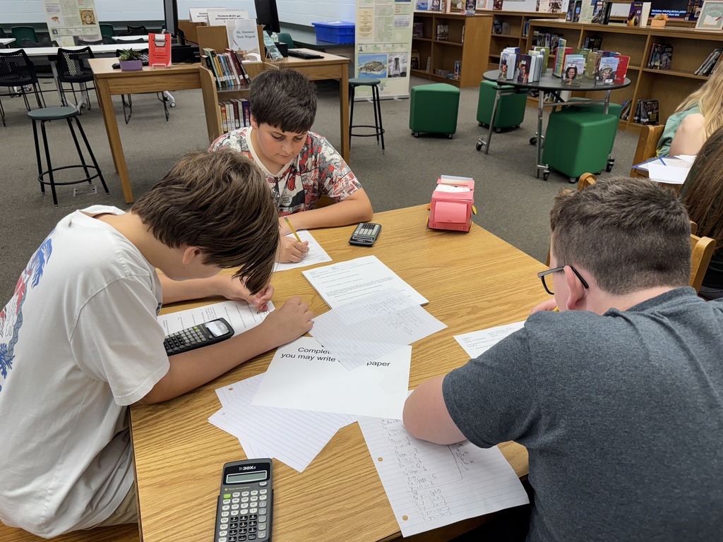 Students working on math in the media center