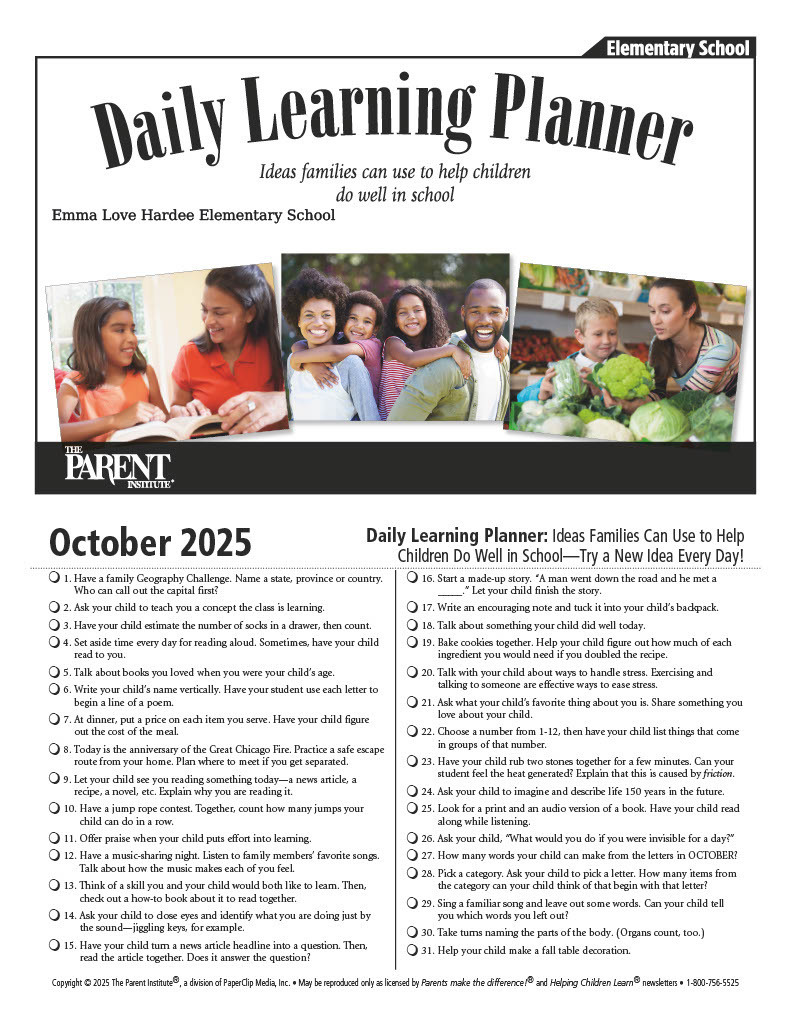 October: Ideas Families Can Use to Help Children Do Well in School