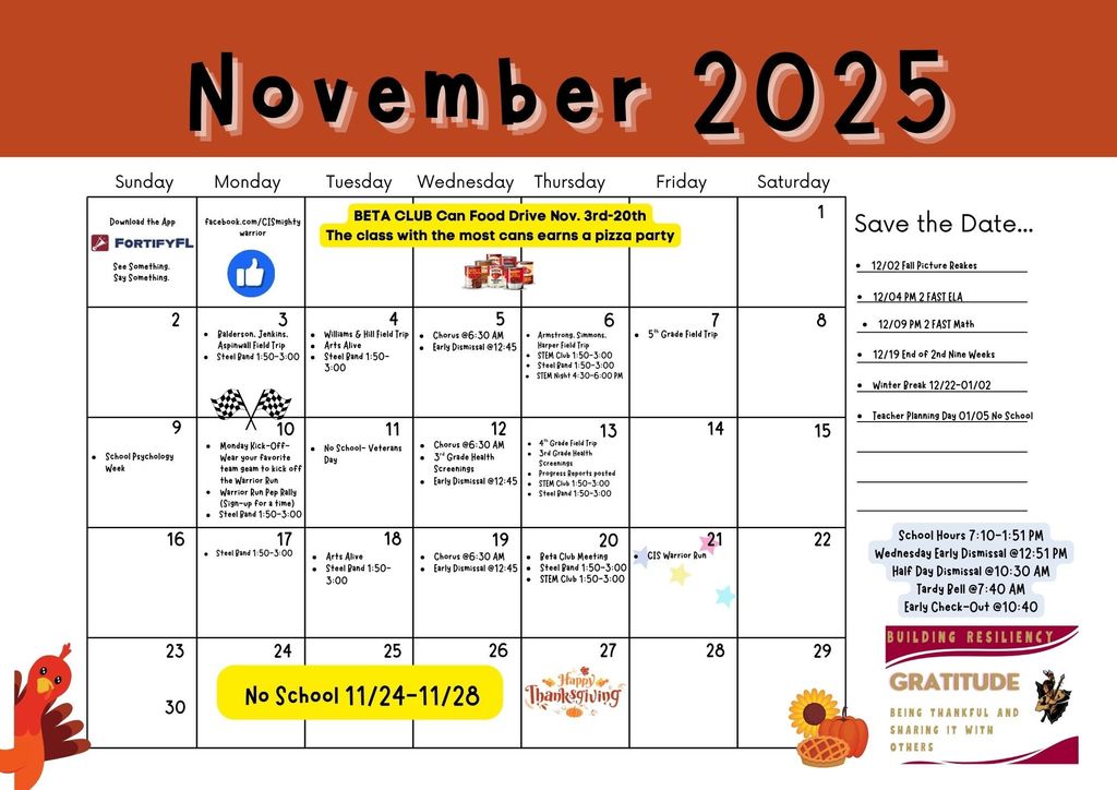 November 2025 Student Calendar