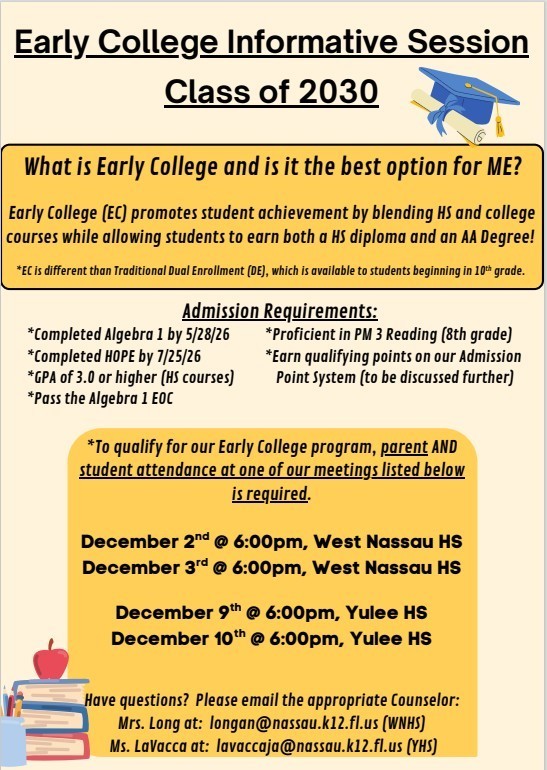 Early College Informative Session Poster for Class of 2030