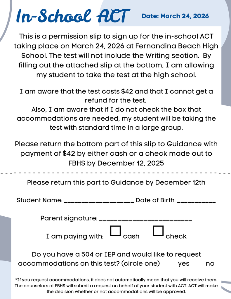 Permission slip for ACT on March 24, 2026