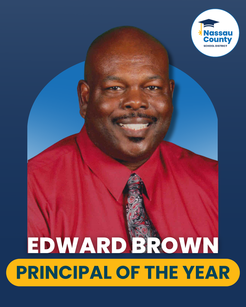 A photo of Edward Brown labeled with his name and Principal of the Year.