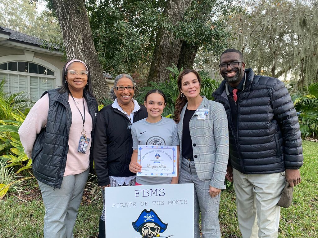 FBMS Administrators with 7th Grader Harper Hiott