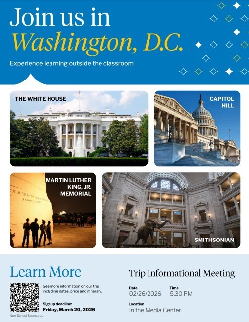 Flyer Describing Washington DC Trip Planning Meeting on February 26 at 5:30 PM
