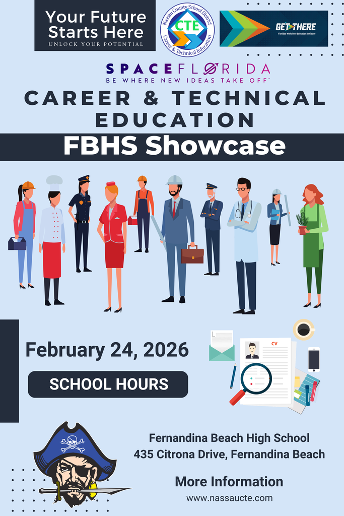 Career Technical Education Showcase information with cartoon career people