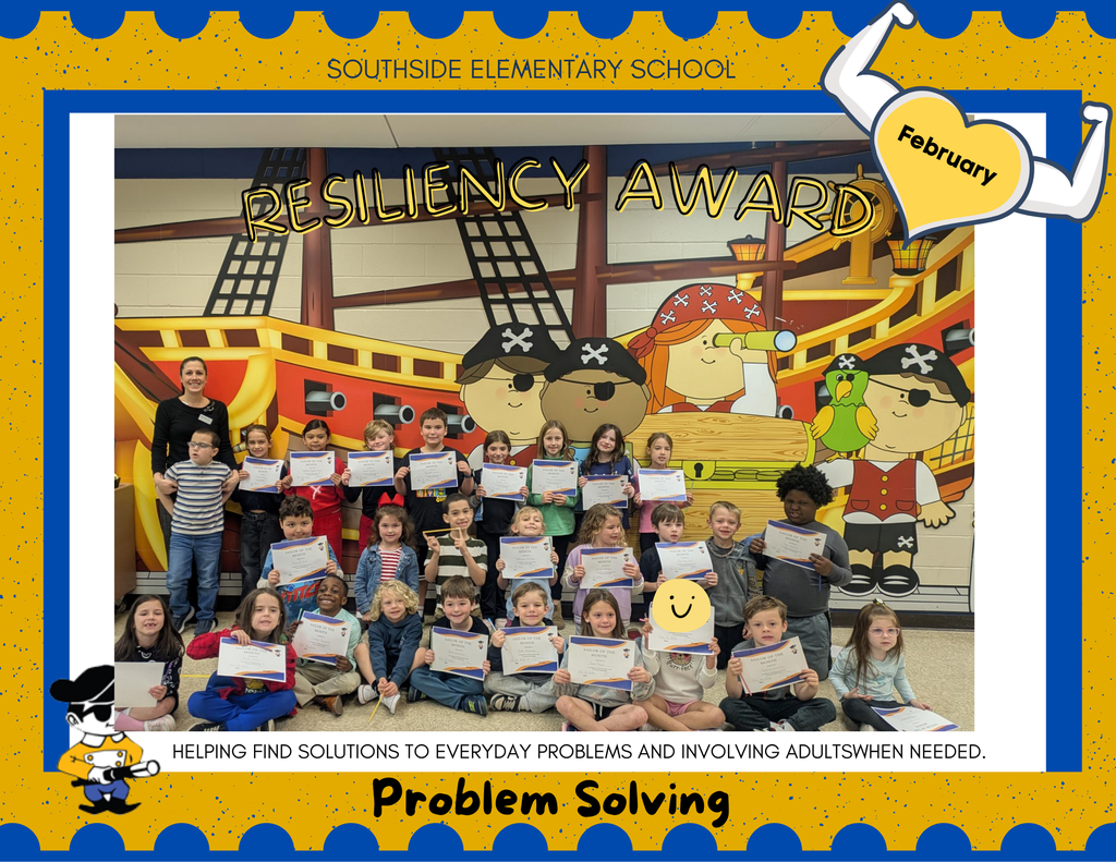 Group picture of the February Sailors of the Month for the resiliency trait of Problem Solving. Helping find solutions to everyday problems and involving adults when needed.