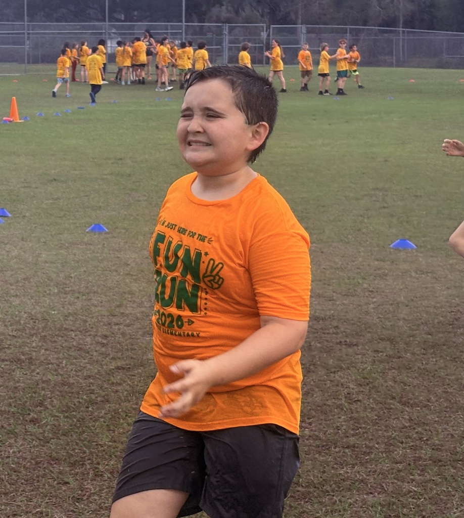 A group of elementary students in matching yellow Hornet t-shirts running across a grass field during a sunny outdoor school fundraiser.