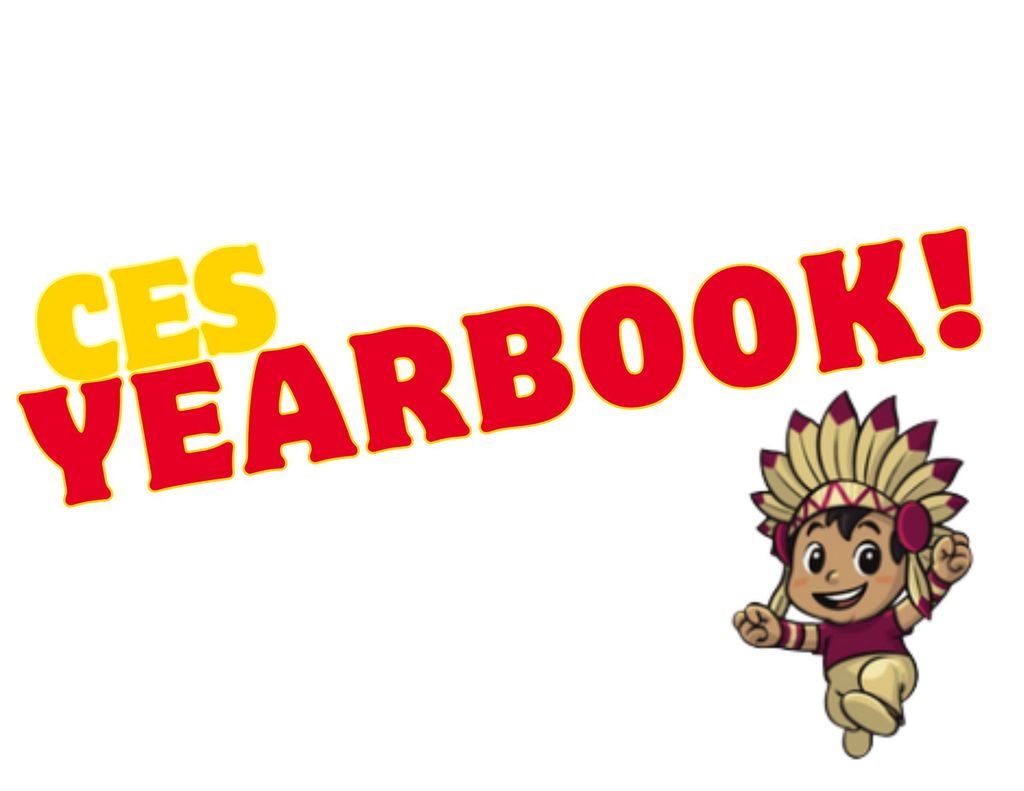 The words CES Yearbook in red and gold with the little warrior logo in the corner.