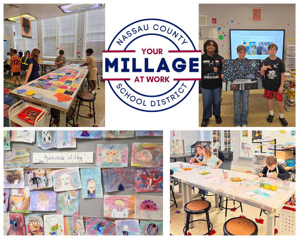 Art class photos. 5th grade, kindergarten, and examples of student's art.