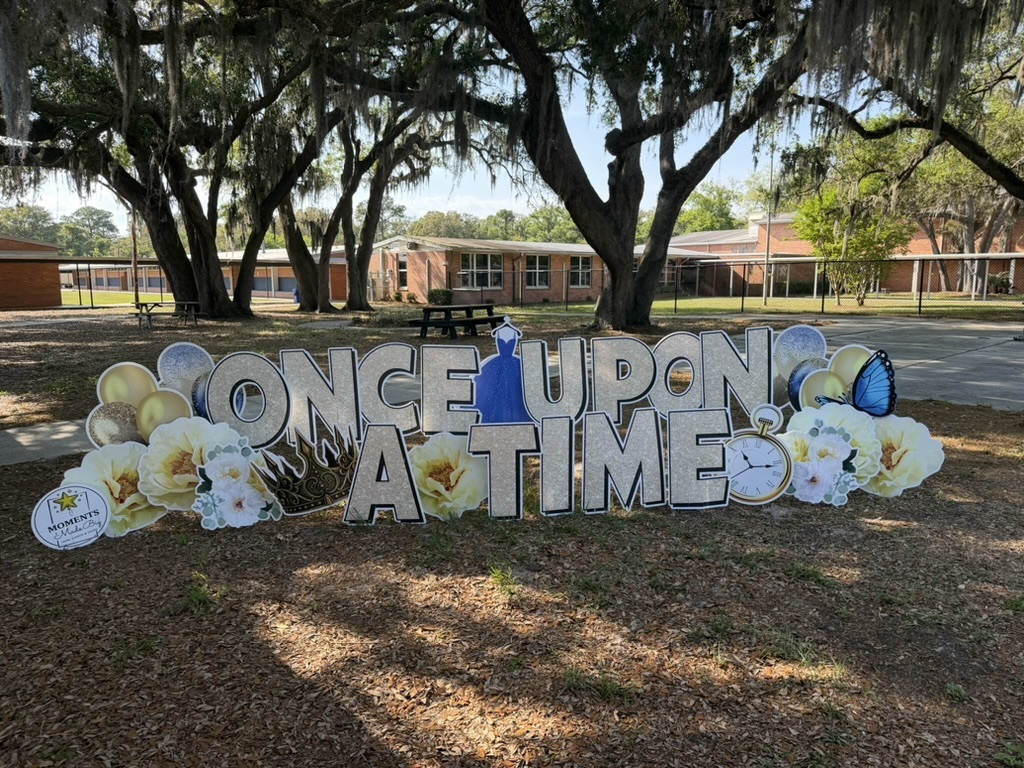 The sign for FBMS' Once Upon a Time dance