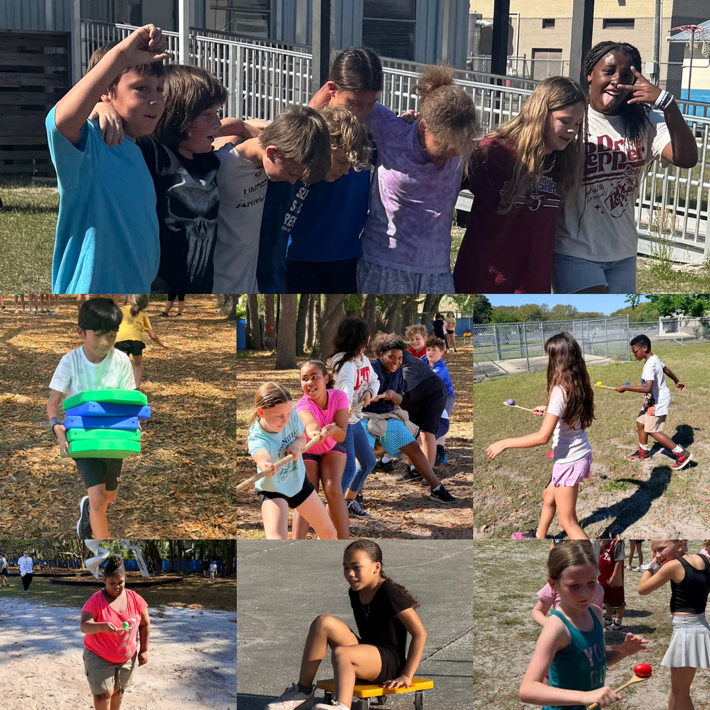 A group of students stands together with their arms around each other’s shoulders, showing friendship and teamwork. Another student carries a stack of blocks, focused on the task. Nearby, a group of students participates in a tug-of-war, pulling the rope with determination. Three girls and one boy carefully balance eggs on spoons as they walk together. In another moment, a girl sits on a yellow seat scooter, ready for her turn in the fun.