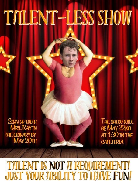 Ballerina on a stage advertising talent show on May 22nd