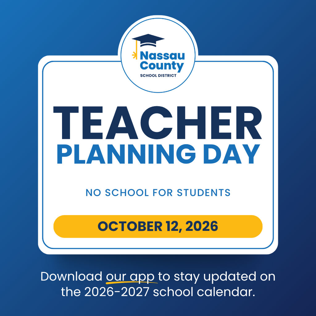 Blue Nassau County School District graphic reading “Teacher Planning Day” with the subheading “No School for Students” and the date October 12, 2026.