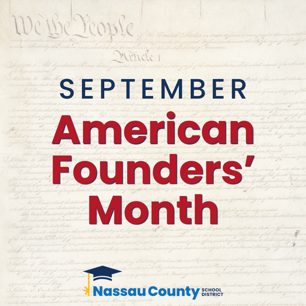 Graphic featuring the United States Constitution with the text "American Founders' Month" and "September."