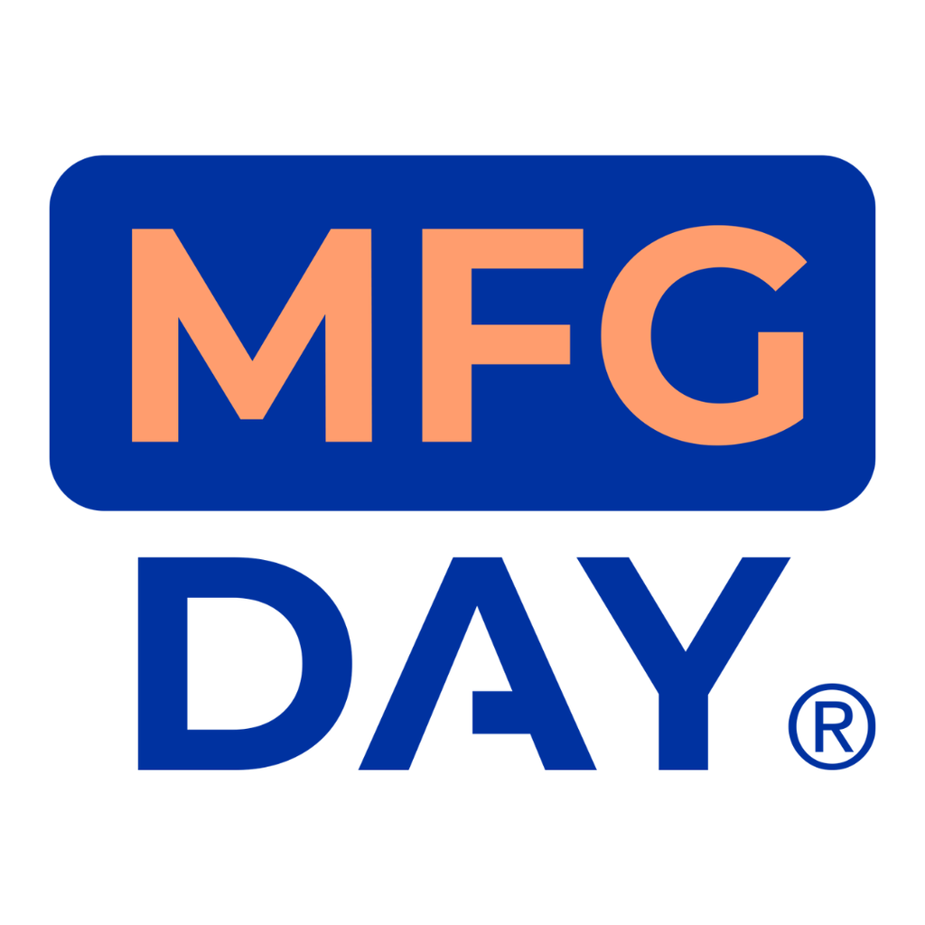 Manufacturing Day logo displayed on a blue background recognizing careers in manufacturing and industry.