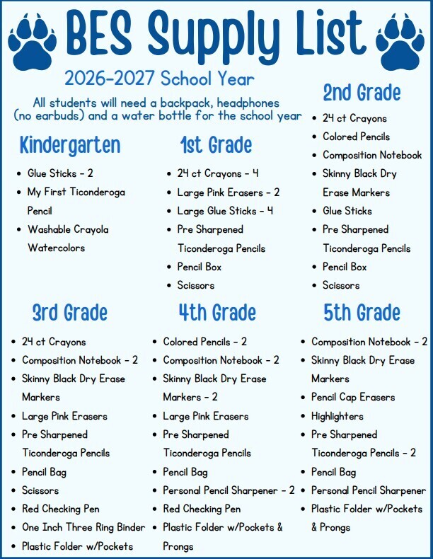 school supply list for 2026-2027