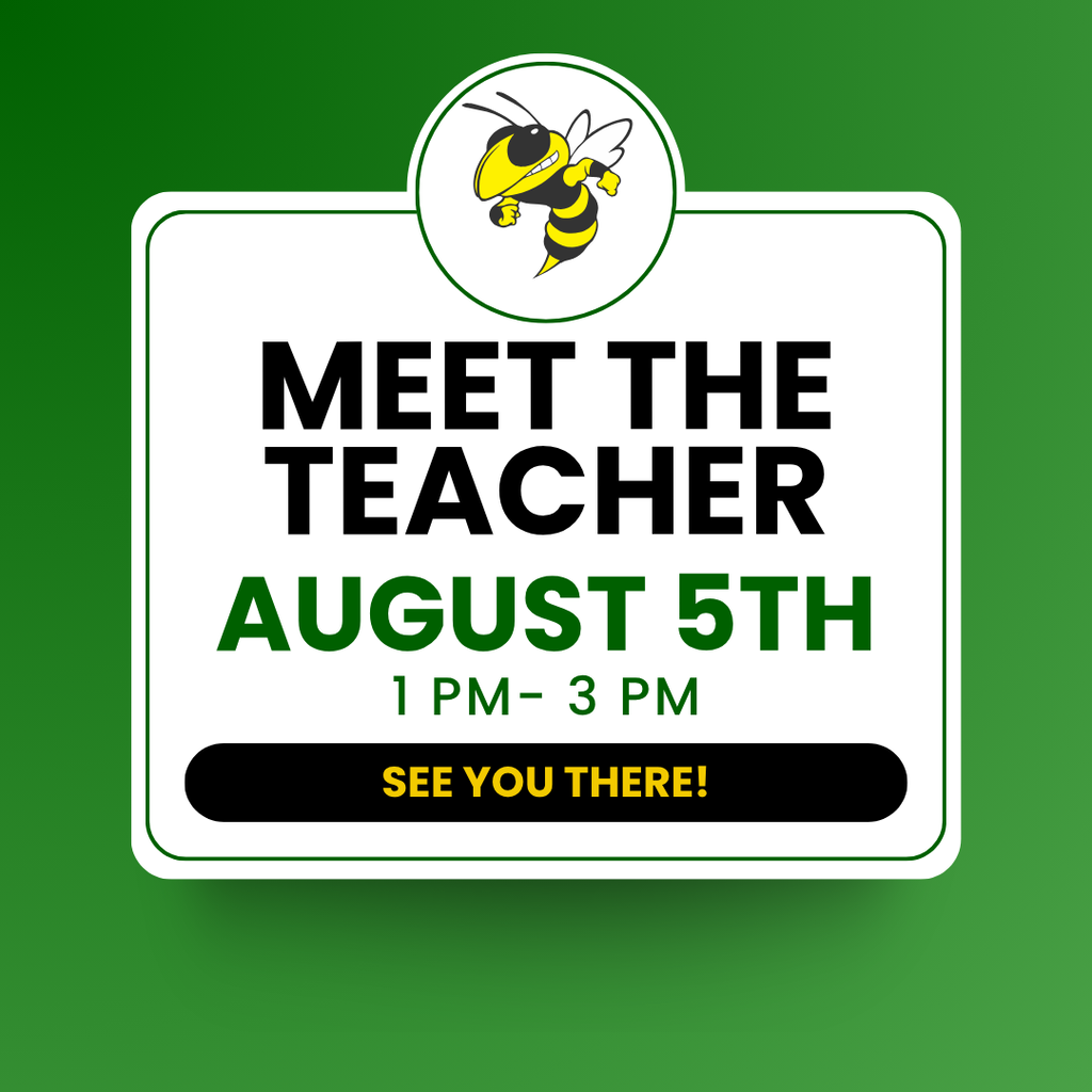 "Meet the Teacher event announcement featuring a school mascot. Event date: August 5th, from 1:00 p.m. to 3:00 p.m. Text reads: 'Meet the Teacher, August 5th, 1 PM–3 PM, See You There!'"
