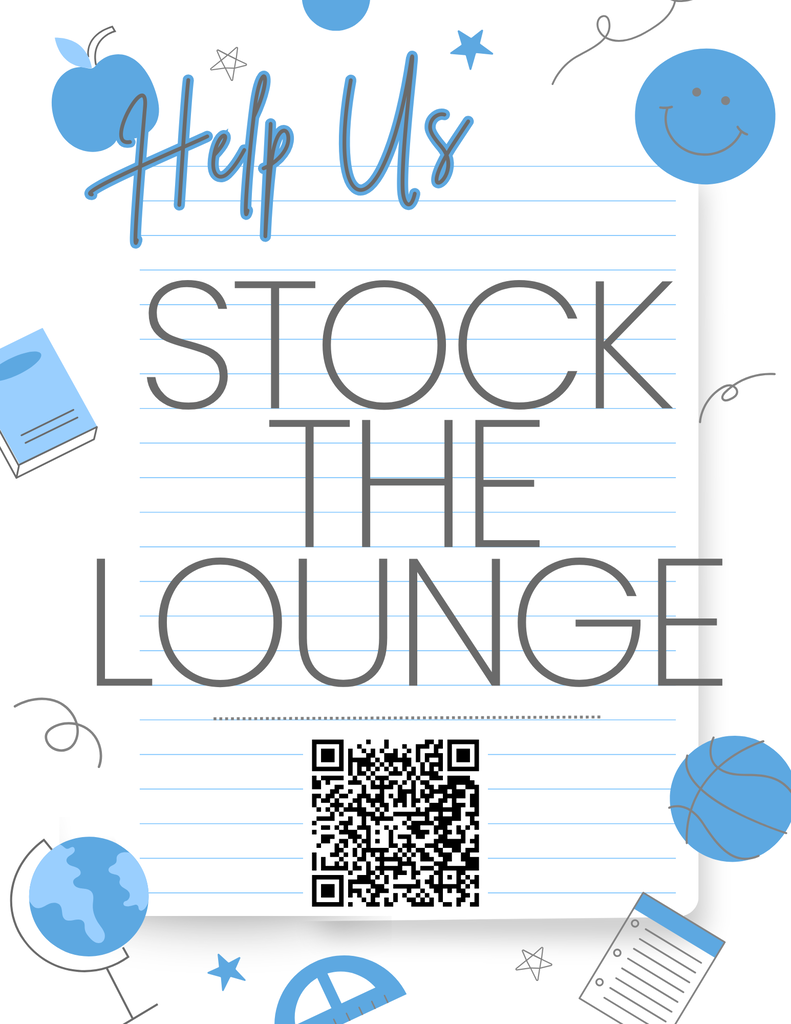 School themed graphic on a flyer to stock the lounge with QR code to scan