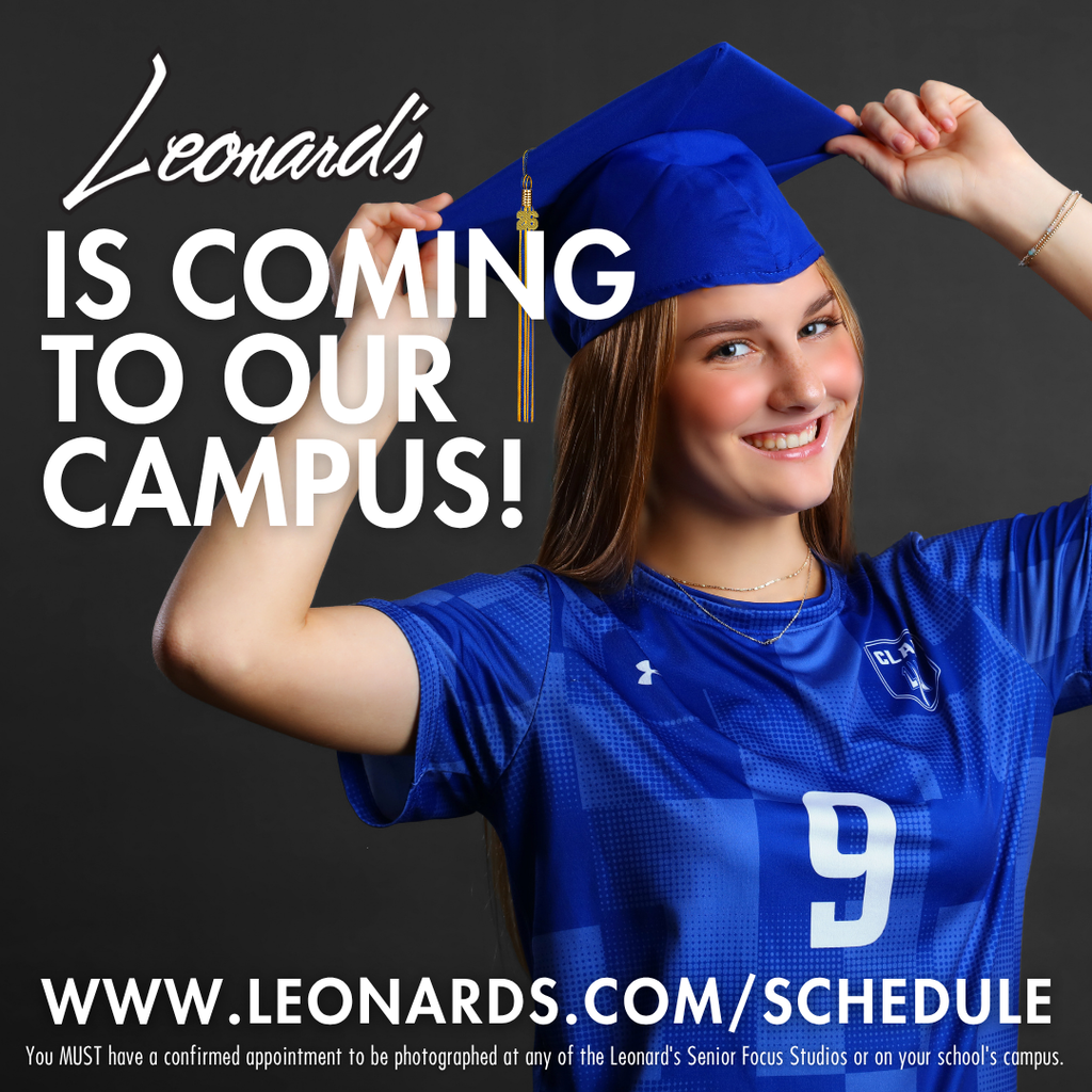 Leonard's is coming to our campus! www.leonards.com/scheulde Senior with jersey and a grad cap