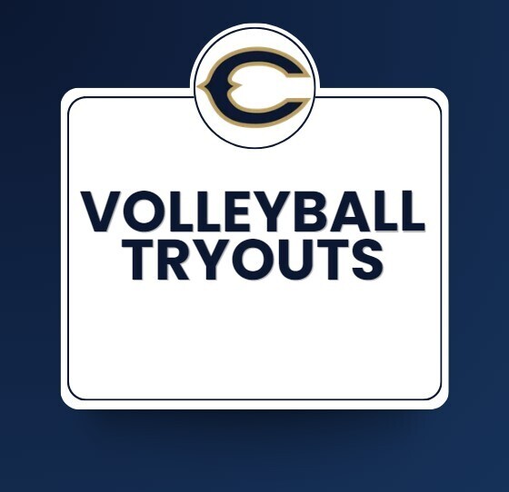 School-branded graphic displaying the text “Volleyball Tryouts.”