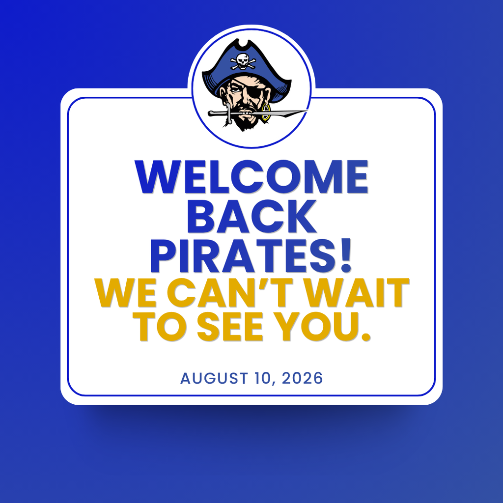Image of a Pirate with a blue pirate hat, an eye patch, and a sword in his teeth.