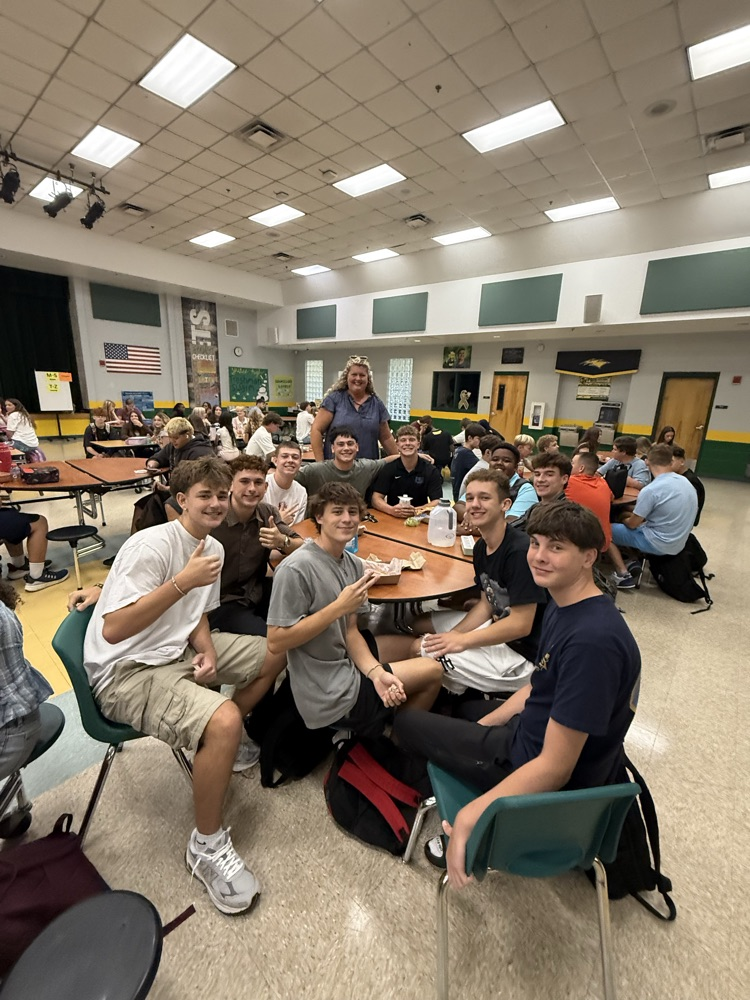 students in the cafeteria on the first day