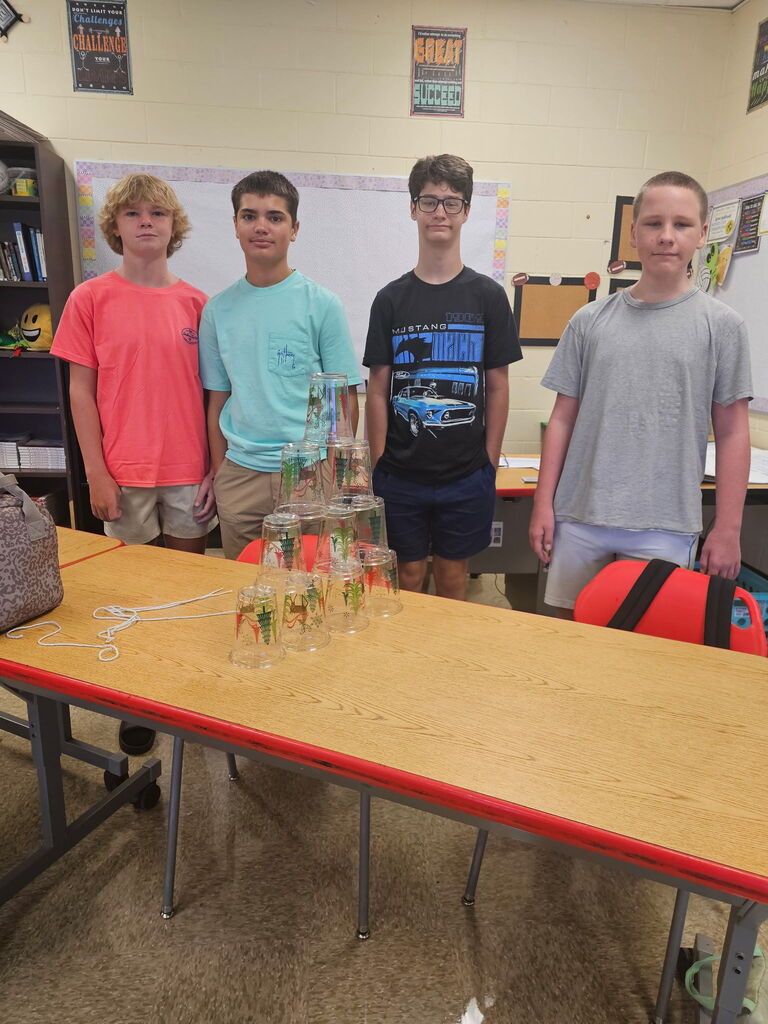 Students working together on team building activity.