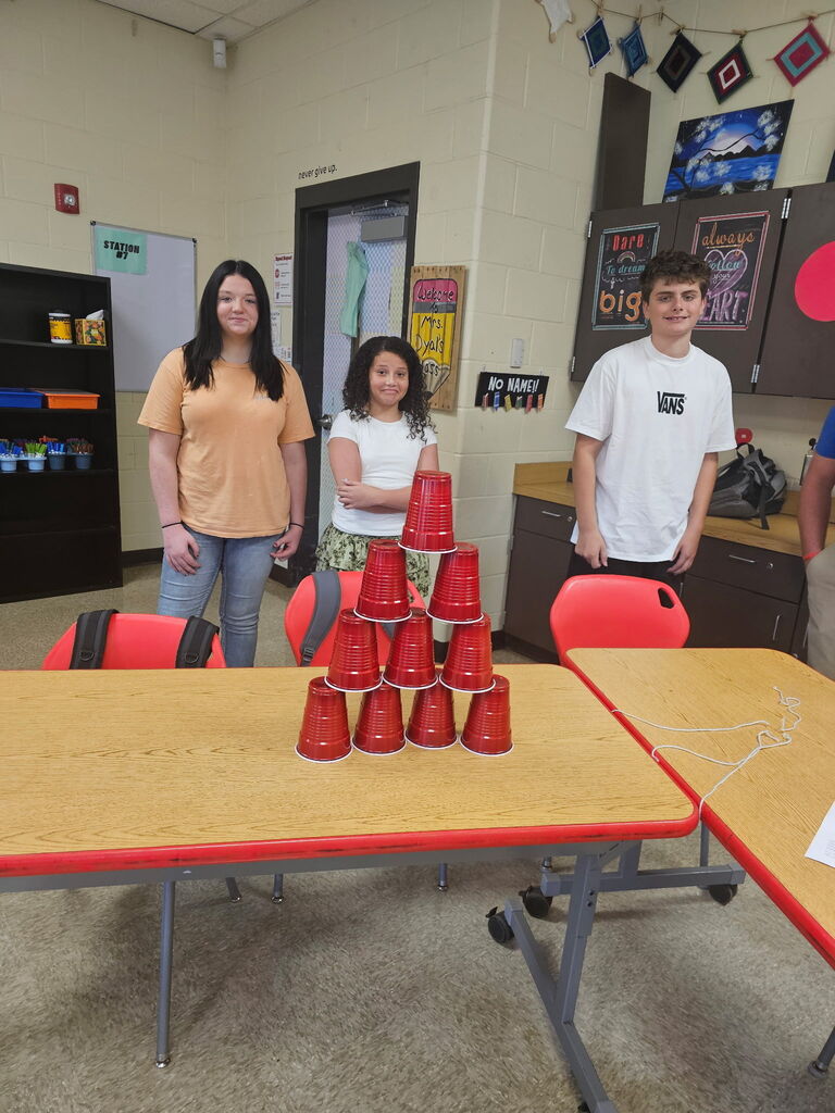 Students working together on team building activity.