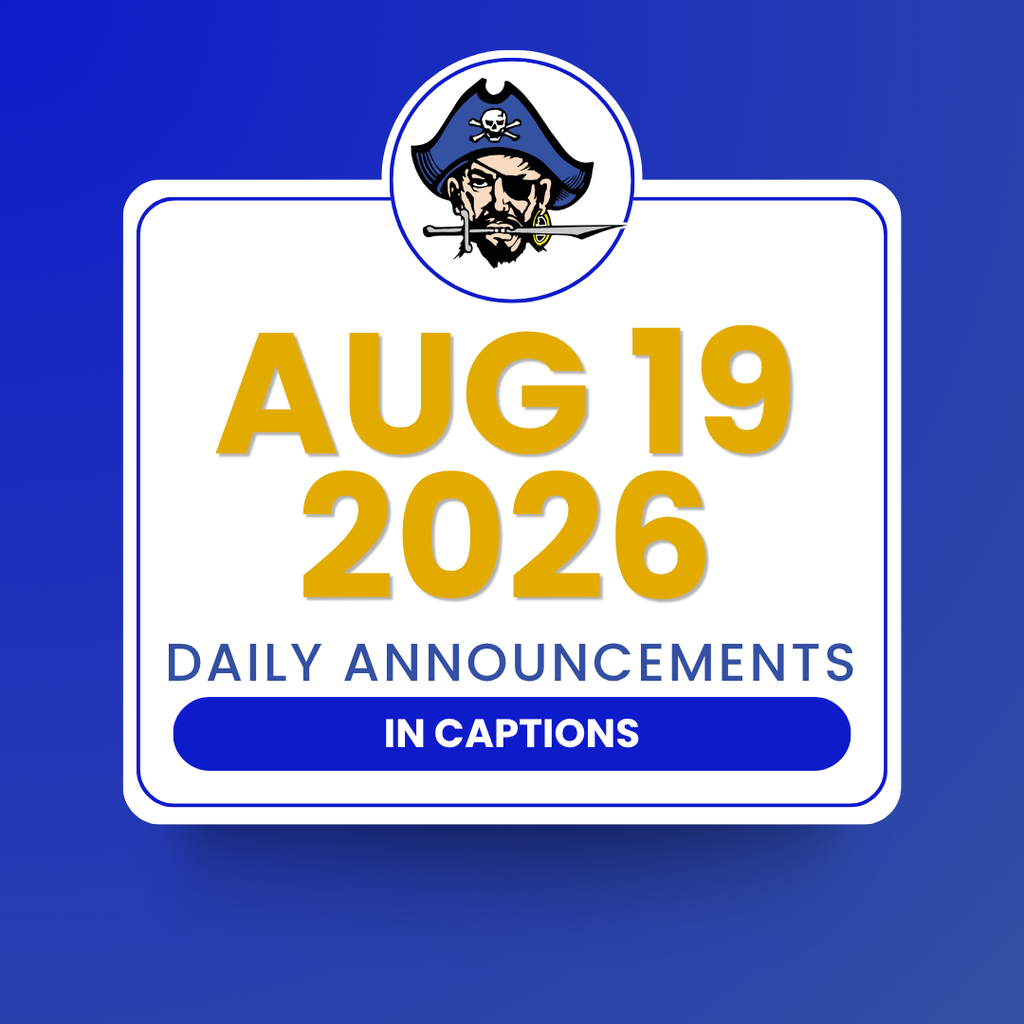 Aug 19 2026 Daily announcements in caption with pirate logo